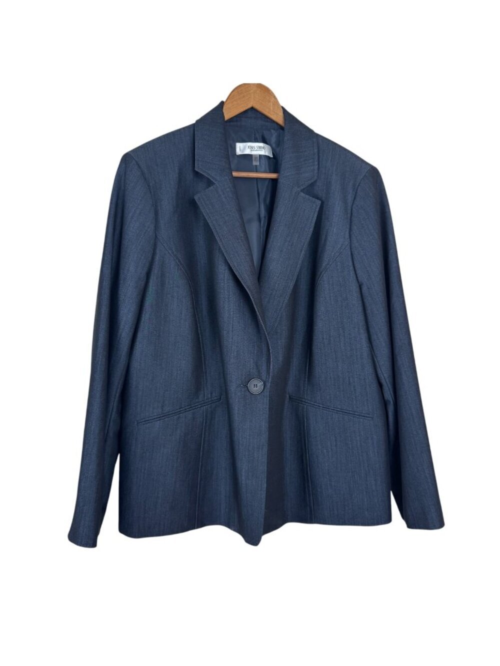 Jones Studio Dark Blue Chambray Blazer Jacket Womens Plus Size 16W Career Office